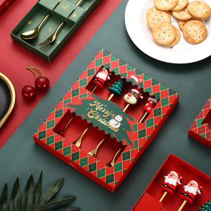 Juego de cuchara y tenedor navideños de acero inoxidable, diseño de dibujos animados, acabado espejo, caja de regalo para vajilla de fiesta navideña - Product Image 4