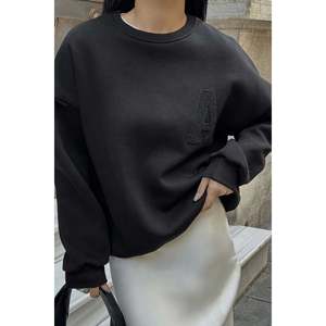 Women's <b>Black</b> Organic <b>Sweatshirt</b> with Embroidered Logo Hooded Streetwear Design with Zipper and Letter Pattern for Winter - Product Image 4