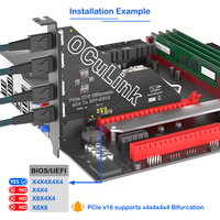 Kartu Ekspansi PCIe X16 ke 4-Port OCuLink SFF-8612, Ekspansi Bifurkasi PCI-E untuk EGPU/NVMe/U.2 SSD, Adaptor Ekspansi Server