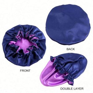Bonnet de nuit unisexe en satin soyeux à double couche avec logo personnalisé, bord ondulé, ajustable, toutes saisons, vente en gros - Product Image 2