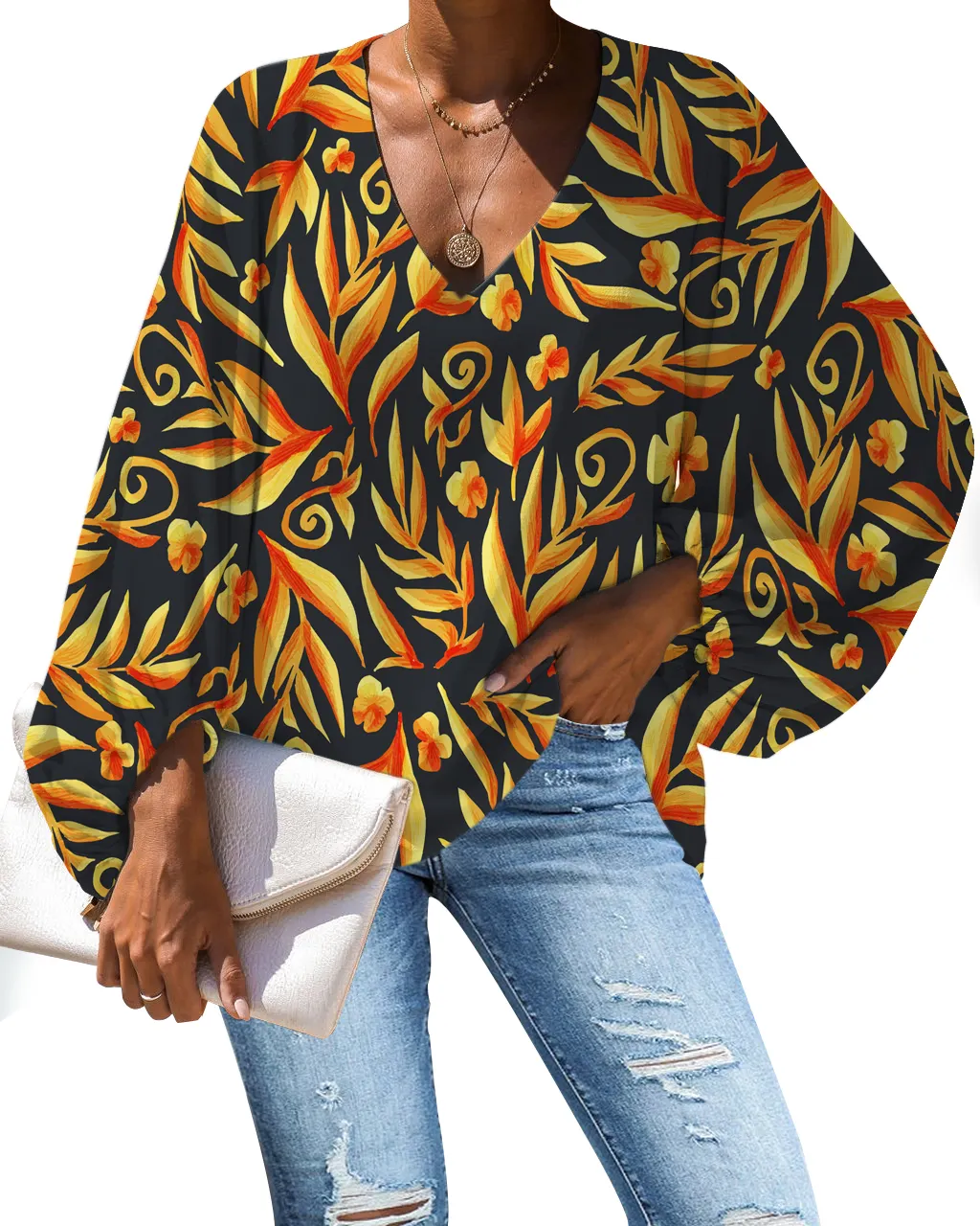 Womens Gold Floral Vacation Chiffon Blouses Dropshipping Large Size Long T Shirts Lantern Sleeve Baroque Bandana Satin Tops
