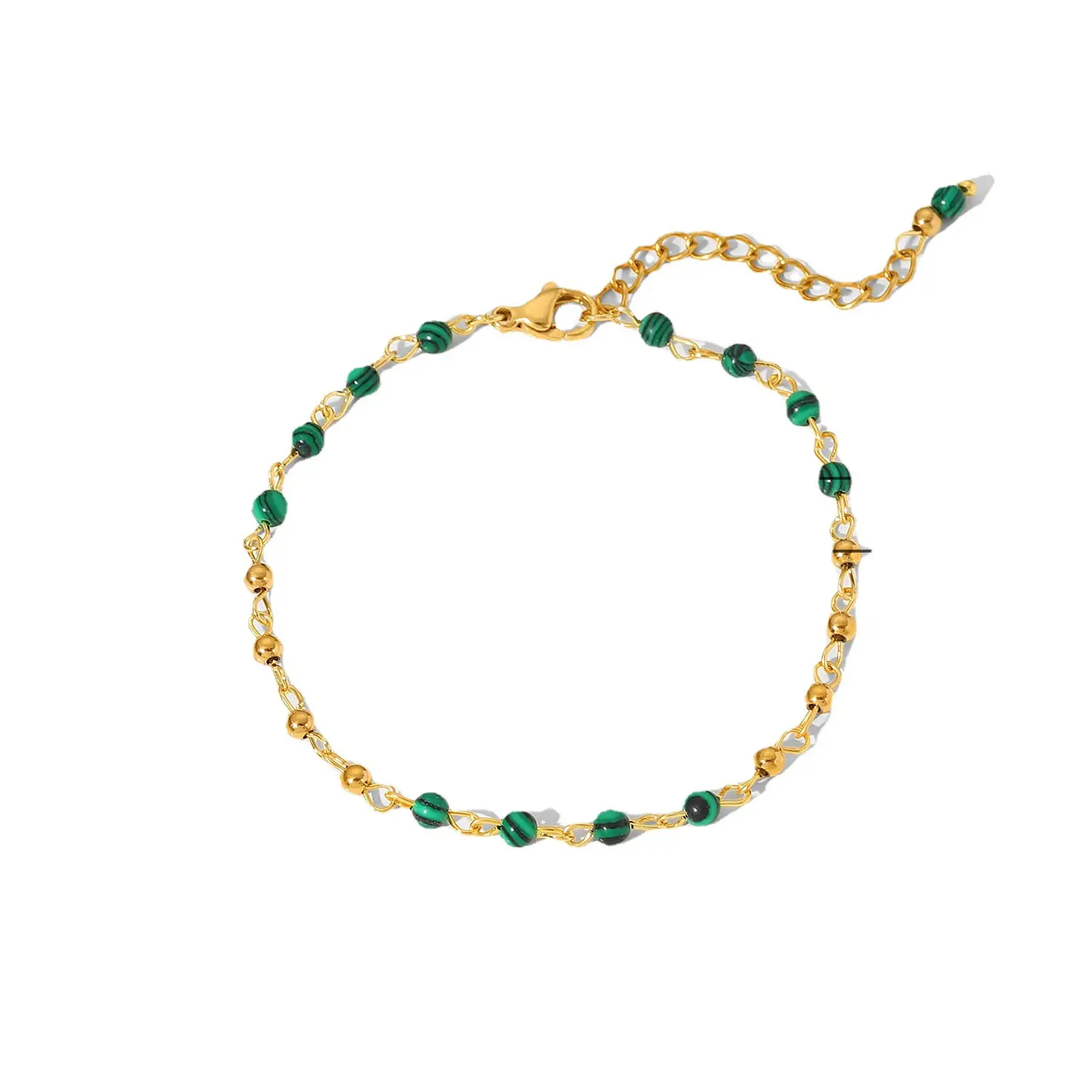DUYIZHAO Bracelet de perles de malachite verte européenne et américaine en acier inoxydable plaqué or 18 carats Bracelet de bijoux de mode pour femmes