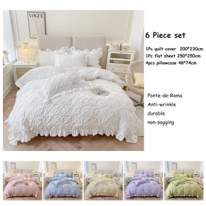 Parure <span class=keywords><strong>de</strong></span> lit Queen élégante et moderne, 4 pièces, tissée à la main, avec housse <span class=keywords><strong>de</strong></span> <span class=keywords><strong>couette</strong></span> à plis froncés, texture 3D, style <span class=keywords><strong>vintage</strong></span>/uni, pour la maison - Product Image 3