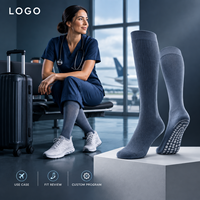 Chaussettes de compression de voyage pour mollets, bleu marine, compression graduée, soutien sportif pour mollets, production en gros, évaluation des motifs, calibrage des tailles