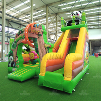 WINSUN Trampolin Tiup Bertema Panda Cina Baru, Kombinasi Kastil Tiup PVC Lucu untuk Anak-Anak dengan Perosotan untuk Acara
