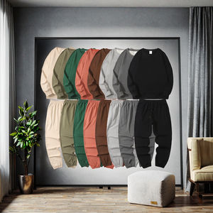 Ensemble de survêtement décontracté pour homme, taille plus, col rond, coupe-vent, uni, respirant, évacuant la transpiration, 100% coton, jogging, vêtements de sport, entraînement - Product Image 3