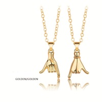 Kalung pasangan liontin jari kreatif, 2 buah/set, perhiasan kekasih Hand on Hand Choker untuk wanita pria BFF kalung pasangan