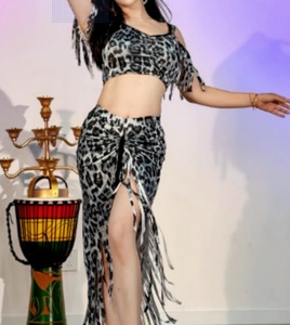 Drawstring Wrap Fringed Split Skirt <strong>Women</strong> Belly Dance Salsa Tango Cha Cha Training <strong>Outfit</strong> <strong>Rave</strong> Club Carnival Costume - Product Image 6
