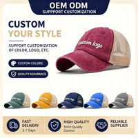 Casquette de baseball personnalisée vintage formelle à blocs de couleur en maille, style trucker, à visière, couronne souple, respirante, imperméable, en coton lavé, pour le cyclisme