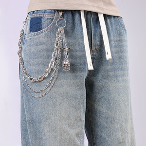 Multi Layered Metal Pants <b>Chain</b> <b>With</b> <b>Cross</b> And Skull Pendant Zinc Alloy Waist <b>Chain</b> For Casual Punk Style - Product Image 2