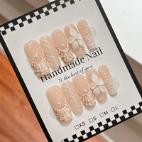TSZS Faux Ongles à Presser Faits Main, Forme Cercueil, Longueur Moyenne, Automne, Motif Fleur 3D, Couleurs Or, Marron, Rouge, Nude, Réutilisables, Vente en Gros
