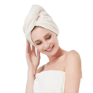 Microfiber terry kain turban putar rambut handuk cap