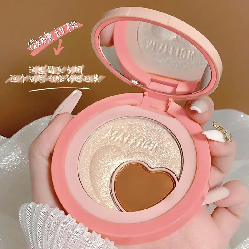 High Definition 2 in 1 Blusher Palette Color High Pigment Oem Heart Shaped Palette Face Blush