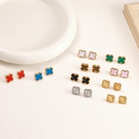 Pendientes Geométricos de Trébol de Cuatro Hojas para Mujer, Acero Inoxidable de Alta Gama, Chapado en Oro de 18k, Estilo Lujoso y Ligero
