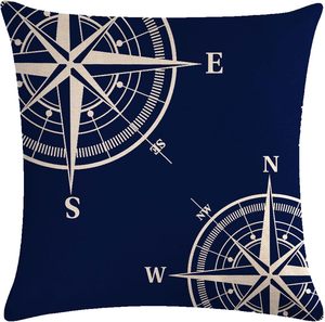 4 fundas de <span class=keywords><strong>almohada</strong></span> <span class=keywords><strong>azul</strong></span> marino, <span class=keywords><strong>funda</strong></span> de <span class=keywords><strong>almohada</strong></span> con decoración de playa costera con ancla/brújula de velero, adecuada para decoración del hogar - Product Image 2