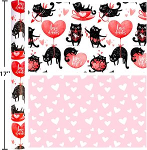 Papel de regalo de San Valentín con diseño de Corazón Rosa, Impresión a Doble Cara, Personalizable, con un Lindo Gatito Cupido - Product Image 6
