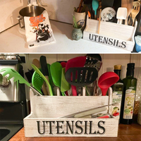 Porte-ustensiles de cuisine extra large à 2 niveaux, organisateur d'ustensiles en bois à 4 compartiments pour comptoir de cuisine, décoration de style farmhouse