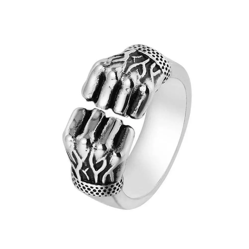 Vintage Antique Silver Fist Anel de abertura para homens Sports Power Fitness Anéis Jóias Masculino Diário Vestindo Acessórios