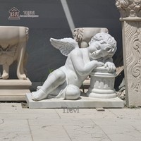 TREVI Garden Decoration Life Size White Marble Stone Small Wings Angel Statues Sleeping Cherub Sculpture for Sale