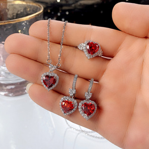 PuXin joyería de moda mujer Cubic Zirconia océano-colgante en forma de corazón anillo pendientes conjunto - Product Image 3