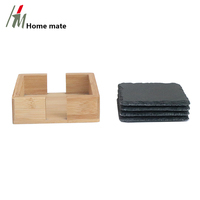 Ensemble de sous-verres carrés en ardoise naturelle, support en bambou, vente en gros, d'usine en chine