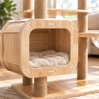 Arbre à chat en bois massif avec condo et griffoir pour grands chats, en panneaux multicouches de bois massif