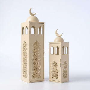 Faroles Beige con Forma de Mezquita, con Decoración Lunar y Recortes Geométricos para la Decoración del Hogar en Ramadán - Product Image 4
