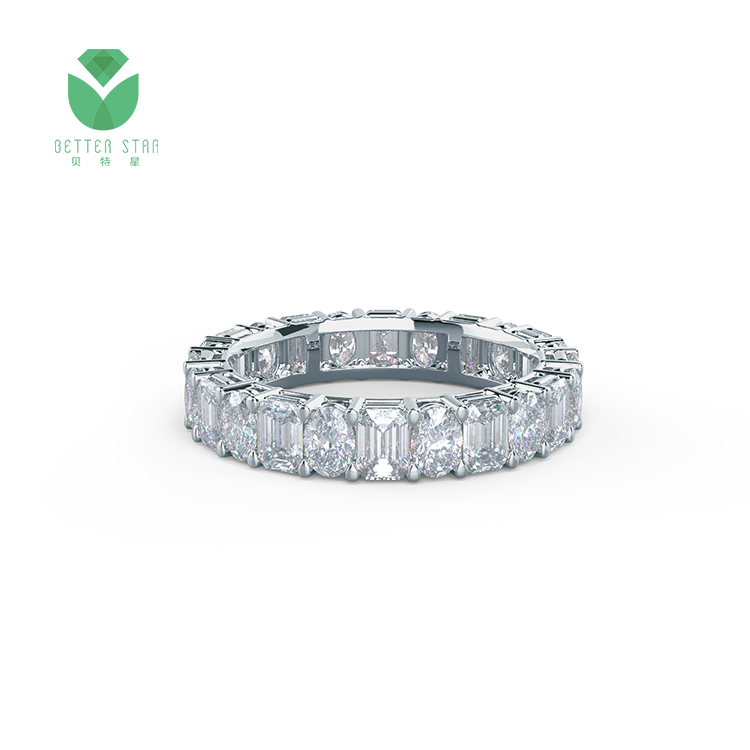 Bague luxueuse en diamant blanc en forme d'émeraude, anneau de mariage en diamant créé par le laboratoire, certifié IGI, bijoux fins