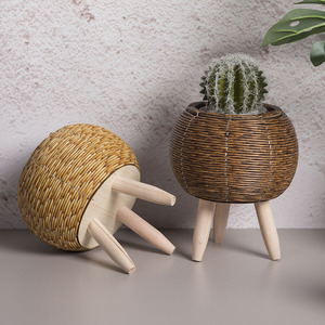Maceta de Ratán con Patas de Madera, Macetero de Interior para Plantas, Tejido a Mano, Estilo Rústico, para Decoración del Hogar, Oficina u Hotel - Product Image 3