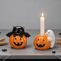 Redeco Porte-bougie en céramique en forme de citrouille fantôme, support pour bougie chauffe-plat d'Halloween, décor de table mignon Jack-o'-lantern pour la maison