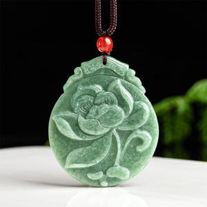 หยกธรรมชาติ หยกดอกบัว สีเขียวถั่วลันเตา จี้หยก เครื่องประดับสตรี สไตล์จีน ของขวัญ พร้อมใบรับรอง HJ51 - Product Image 1