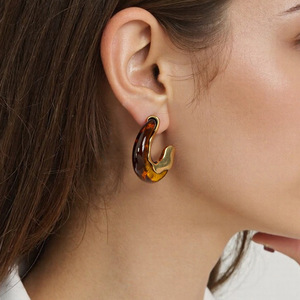 Pendientes de Aro en Forma de U, Color Ámbar, Acero Inoxidable, Pendientes de Moda - Product Image 1