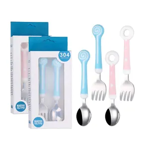 Food Grade Sublimation 18/10 Stainless Steel Kids Cutlery Safe Baby Spoon with Plastic Handle Children's Cutlery