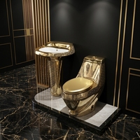 Ensemble WC et lavabo sur pied en céramique plaqué or, fabriqué en Chine, avec évacuation en P/S, design moderne, économie d'eau