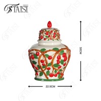 J342RA Ensemble de pots de gingembre en relief floral moderne Vase décoratif rouge avec fonction de vase de sol pour le bureau ou le salon