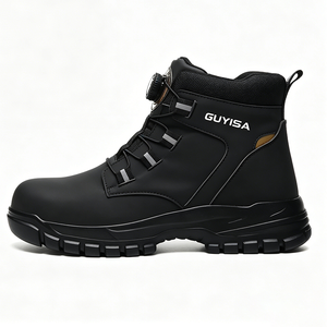 Chaussures de sécurité montantes en cuir unisexe avec bout en acier, anti-perforation et anti-écrasement, à bouton rotatif, pour le travail en usine et la construction - Product Image 1