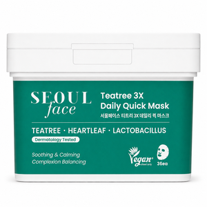 Mascarilla Facial Diaria de Árbol de Té Seoulface 3X, 36 Unidades, Mascarilla Vegana Calmante y Equilibrante para la Piel - Product Image 1