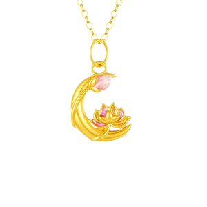 Collar de Oro Shuibei 999 con Colgante de Loto Lunar, Nuevo Collar 3D, Regalo de Cumpleaños <span class=keywords><strong>para</strong></span> tu <span class=keywords><strong>Novia</strong></span> - Product Image 1