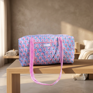New Arrival Lightweight Quilted Cotton Block Printed Zipper Closure Travel <b>Duffel</b> <b>Bags</b> Large Capacity Multicolor Floral - Product Image 2