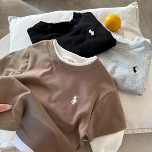 Children's Long Sleeve T-Shirt Cotton Knitted Solid Color Autumn Base Layer Top For Boys Kids Gray Black Khaki Off White - Product Image 4