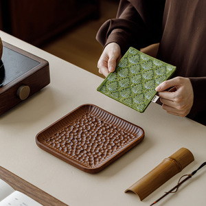 Walnut Wood Carved Square Tea Tray <b>Teacup</b> Mat Handmade Teapot Mat Set For Home Living Room Use - Product Image 2