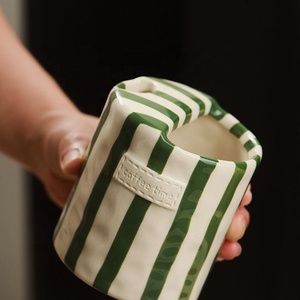Striped Travel <strong>Mug</strong> Handmade Ceramic to Go Hand Painted Tumbler <strong>Coffee</strong> Cup Sip <strong>Mug</strong> Mother's Day Gift for Her - Product Image 4