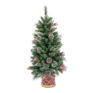 2 -4 Feet Green Pine Custom PE Small Potted Plastic Stump Stand Christmas Tree With Christmas Pinecones