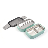 Boîte à bento portable à Double couche, boîte à déjeuner isolée en acier inoxydable avec cuillère et baguettes
