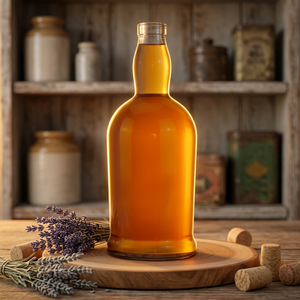 Elegante Botella de Vidrio Redonda Vacía de 500 ml para Licores, con Base Pesada, para <span class=keywords><strong>Vodka</strong></span>, Whisky, Ron, con Tapón de Corcho - Product Image 1