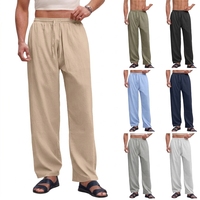 Pantalon large décontracté pour homme en lin 100% OEM, taille élastique, respirant, écologique, séchage rapide, multi-poches