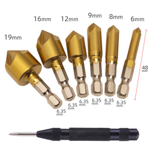 Five Blade Chamfering <b>Tool</b> Set 6mm 19mm Carbide Tipped <b>Woodworking</b> Hole Saw Metric Shank 6.35mm - Product Image 1