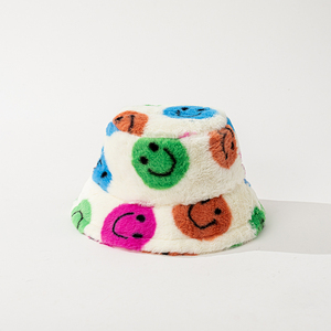 Wholesale Cute Cartoon Pattern Smiling Face <strong>Printed</strong> Plush Fisherman <strong>Bucket</strong> <strong>Hat</strong> for Winter - Product Image 2