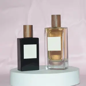 Factory wholesale Bottles Glass Square Luxury Empty Perfume Spray Bottle 50ml 100ml With Wooden Cap