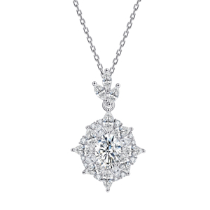 Pendentif de luxe pour femme en argent sterling 925 personnalisé, en forme de flocon de neige, serti de zircon cubique, plaqué rhodium, taille brillante, pour mariage - Product Image 1